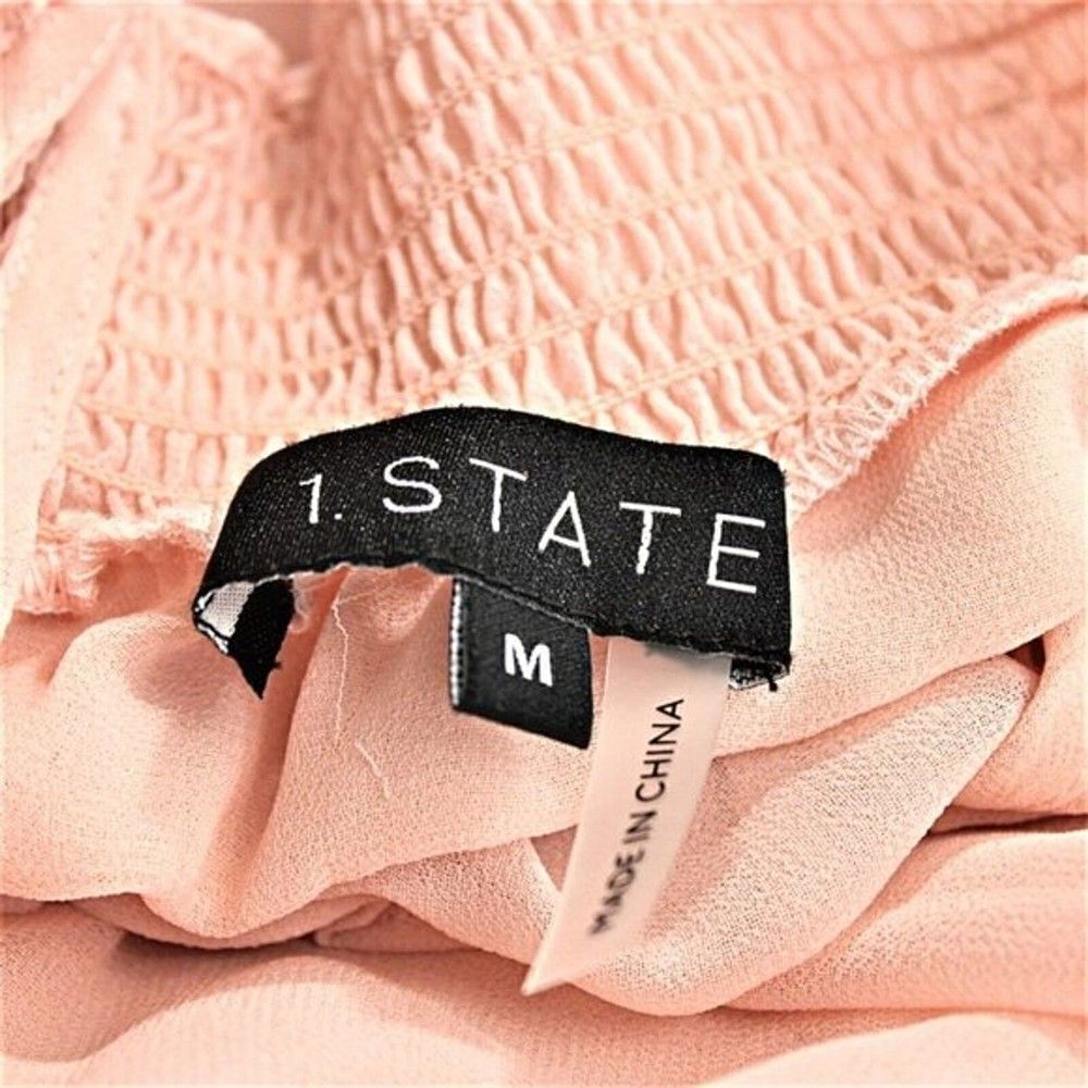 Top High Collar Ruffled Short Flutter Sleeves Keyhole Button Closure Pink Medium - Picture 5 of 6